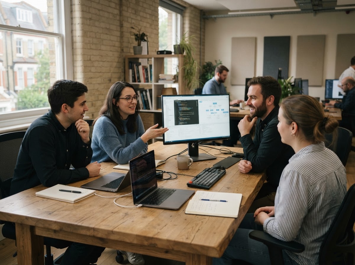 Cavewall team reviewing investment data analysis dashboards